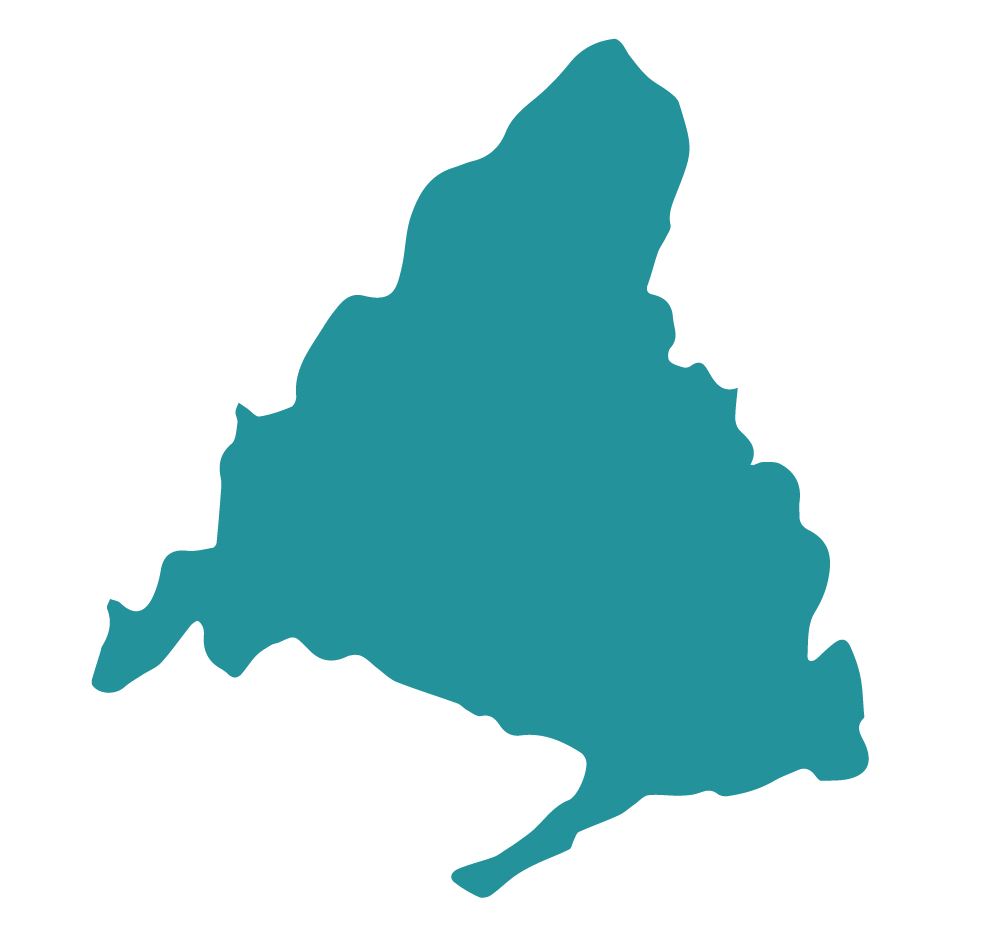 Una silueta sólida de color verde azulado de una masa de tierra de forma irregular, similar a un mapa abstracto o simplificado con bordes irregulares, sobre un fondo negro liso.